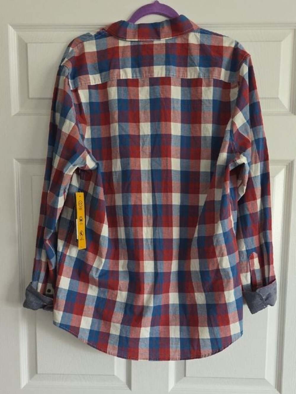 NWT Lee Men's Size M Plaid Stretch Long Sleeve Button Down Shirt Red White Blue - Picture 2 of 4
